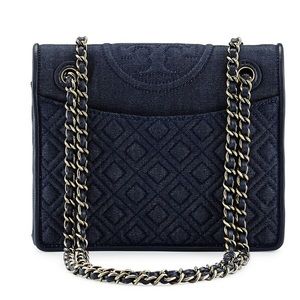 Tory Burch Fleming Quilted Denim Flap Bag